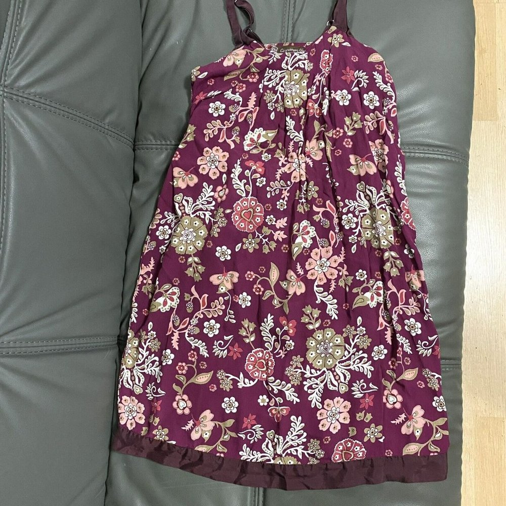 Cinnamon Girl Dress Maroon Floral Rayon Silk Girls Size 9 10 Flowers Kids